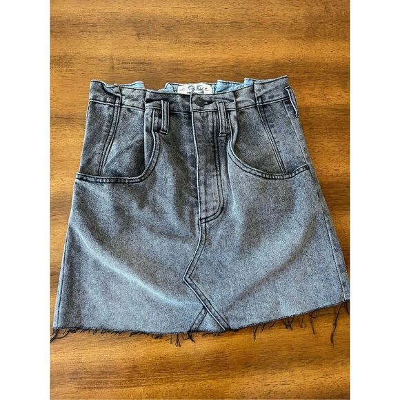 Free People charcoal denim paper bag mini skirt women’s size 25 - Picture 1 of 8